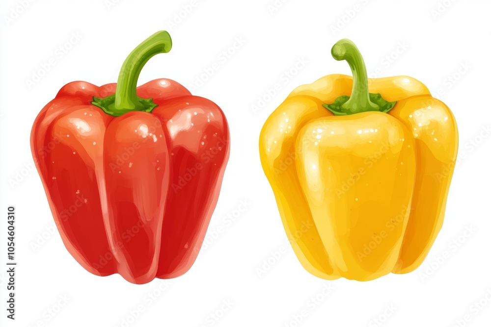 Fresh and vibrant bell peppers in red and yellow colors isolated against a clean white background for culinary inspiration and healthy eating Fresh and vibrant bell peppers in red and yellow colors isolated against a clean white background for culinary inspiration and healthy eating