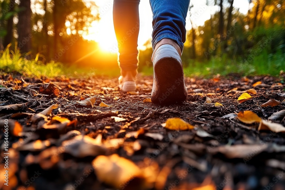 A person walking barefoot through a forest, sunlight filtering down and leaves rustling, capturing the reverence for nature’s details in pantheistic beliefs, symbolizing mindfulness and connection A person walking barefoot through a forest, sunlight filtering down and leaves rustling, capturing the reverence for nature’s details in pantheistic beliefs, symbolizing mindfulness and connection