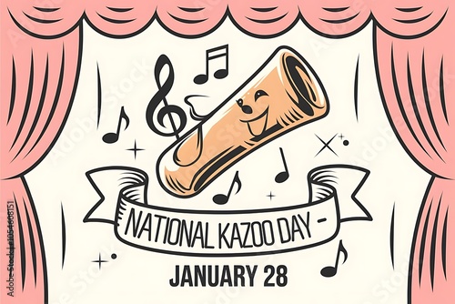 National Kazoo Day Celebration Graphic with Cheerful Music Notes and Banner photo