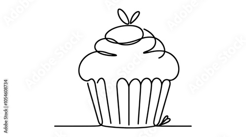 One continuous line illustration of a cupcake, isolated on white background.