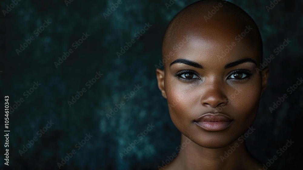 Portrait of a dark-skinned woman suffering from cancer after severe hair loss due to chemotherapy treatment Portrait of a dark-skinned woman suffering from cancer after severe hair loss due to chemotherapy treatment
