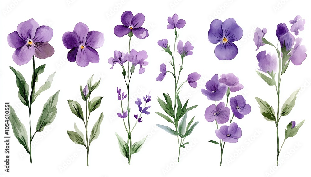 Lovely watercolor bouquet clipart showcasing a variety of violet flowers, perfect for floral designs and wedding stationery elements Lovely watercolor bouquet clipart showcasing a variety of violet flowers, perfect for floral designs and wedding stationery elements