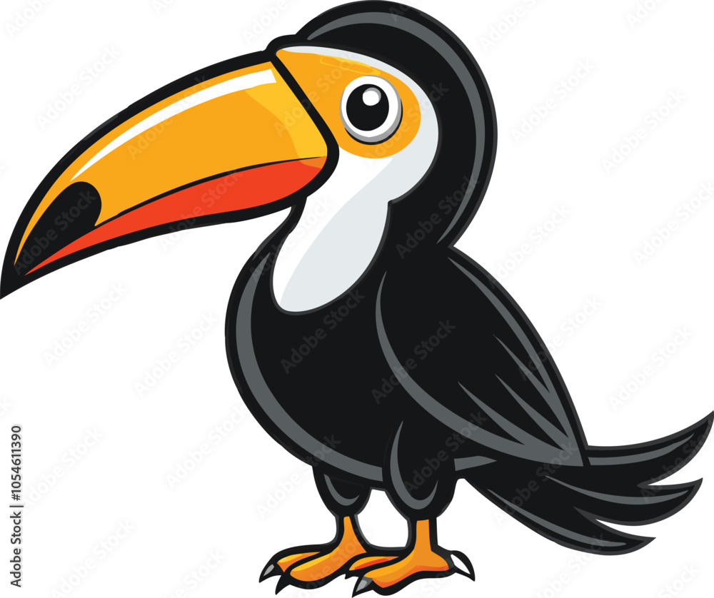 Naklejka premium silhouette of a toucan bird vector illustration. black animal flying bird.