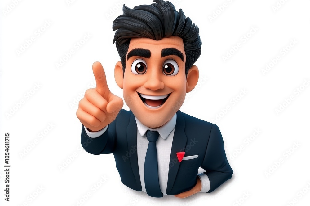 a 2D cartoon illustration of a businessman presenting a successful business pitch confident and happy white background a 2D cartoon illustration of a businessman presenting a successful business pitch confident and happy white background