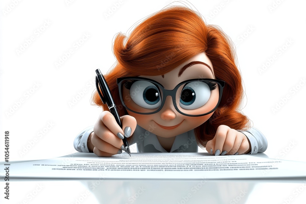 custom made wallpaper toronto digitala 2D cartoon illustration of a businesswoman signing a successful contract white background