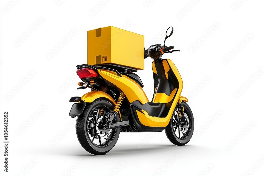 Fototapeta premium a 2D cartoon illustration of a delivery bike with a box on the back quick and efficient white background
