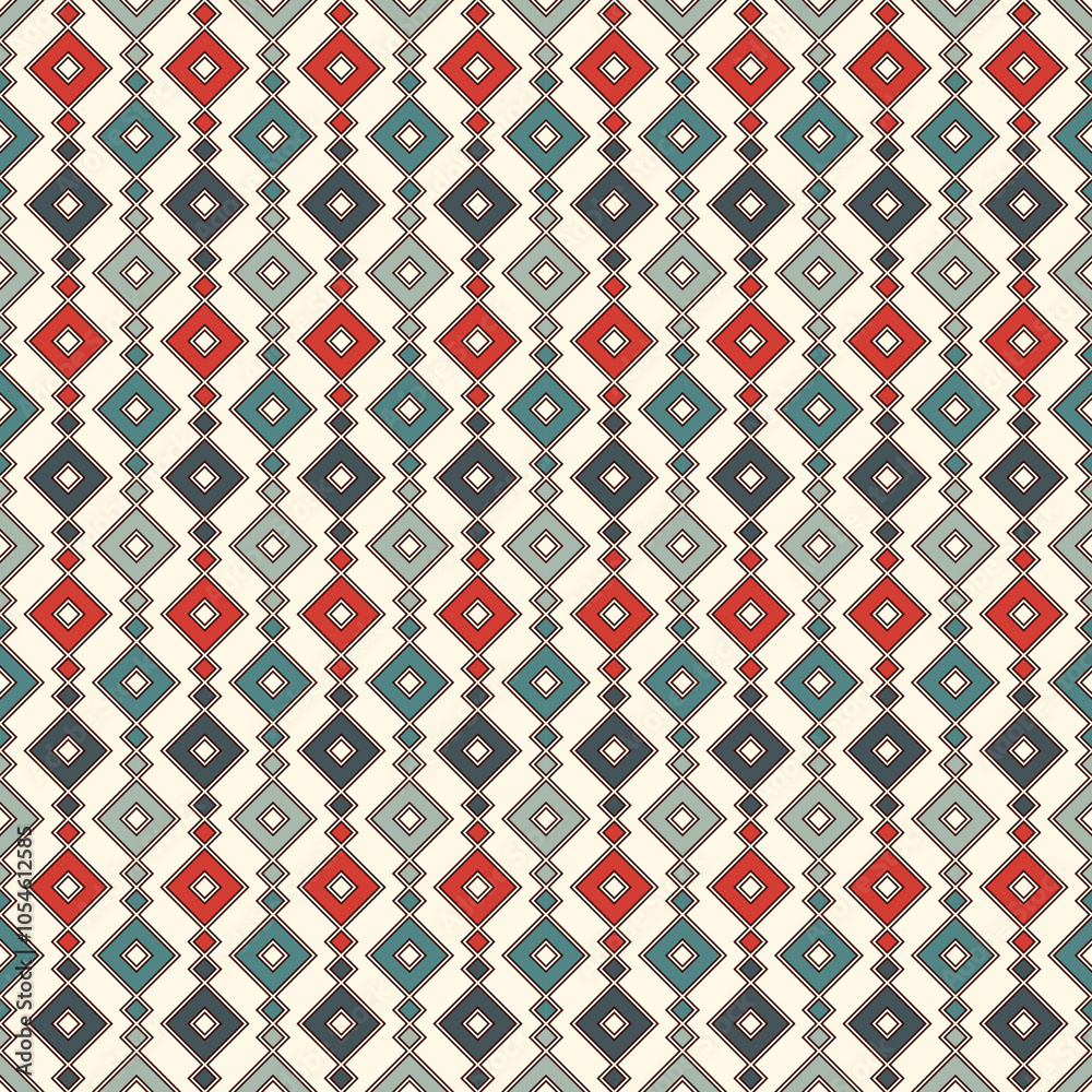 Ethnic, tribal seamless surface pattern. Repeated diamonds and rhombuses motif. Folk background. Folkloric wallpaper. Geometric ornament. Geo digital paper, textile print. Vector art Ethnic, tribal seamless surface pattern. Repeated diamonds and rhombuses motif. Folk background. Folkloric wallpaper. Geometric ornament. Geo digital paper, textile print. Vector art