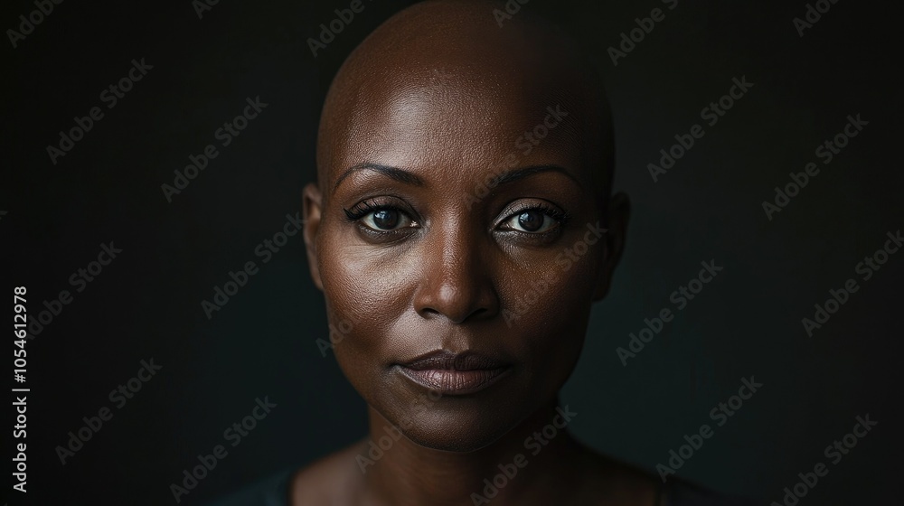 Portrait of a dark-skinned woman suffering from cancer after severe hair loss due to chemotherapy treatment Portrait of a dark-skinned woman suffering from cancer after severe hair loss due to chemotherapy treatment
