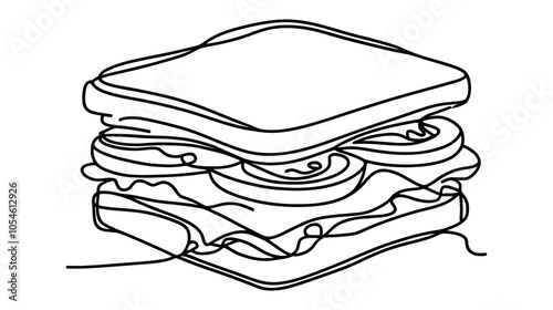 One continuous line illustration of a sandwich, isolated on white background.