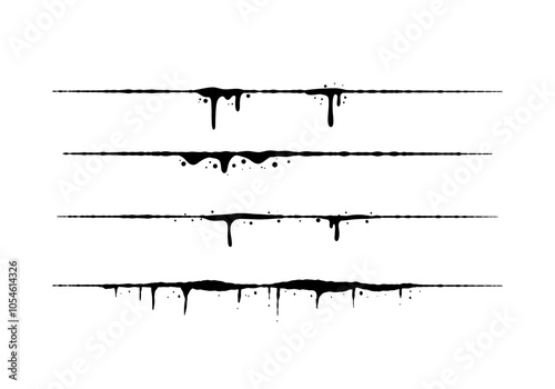 thin line ink stain with drips vector collection design element decoration