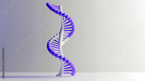 DNA double helix structure in purple color on gradient gray background 3d illustration