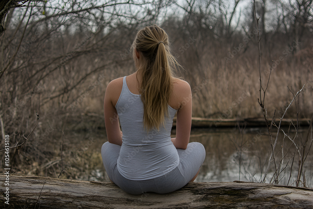Woman sitting on the edge of a lake Woman sitting on the edge of a lake