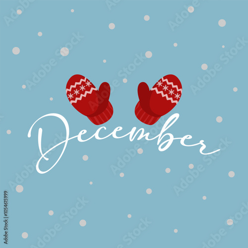 Hello December vector. December with winter background.