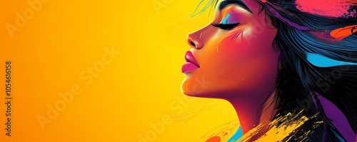 Vivid and colorful illustration of a beautiful woman, blending various artistic techniques for a striking and captivating visual concept