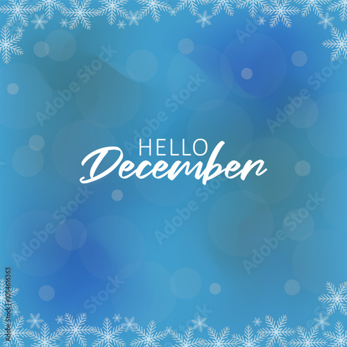 Hello December vector. December with winter background.