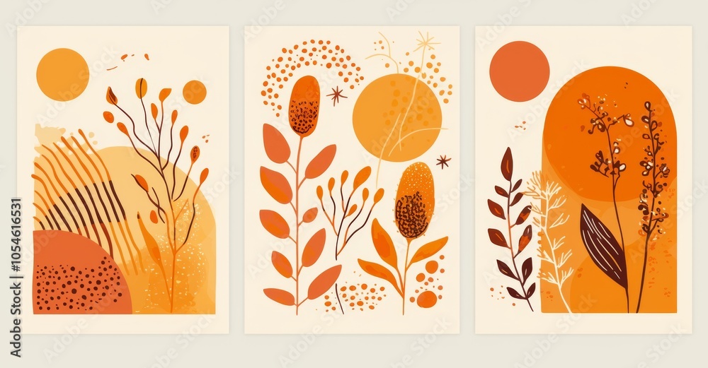 Set of Three Minimalist Boho Wall Art Prints Featuring Geometric Shapes and Plant Line Drawings in Warm Orange and Beige Tones for a Cozy Decor.
Set of Three Minimalist Boho Wall Art Prints Featuring Geometric Shapes and Plant Line Drawings in Warm Orange and Beige Tones for a Cozy Decor.