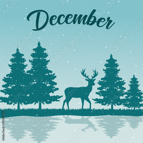 Hello December vector. December with winter background.