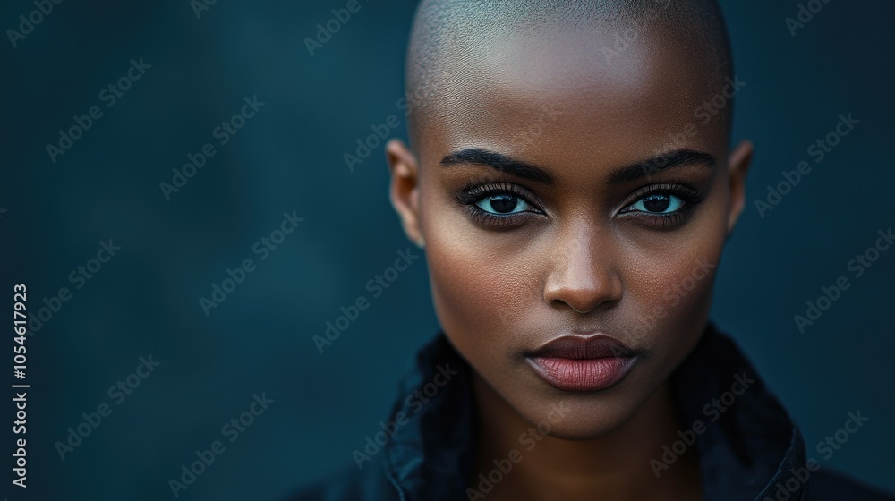 Portrait of a dark-skinned woman suffering from cancer after severe hair loss due to chemotherapy treatment Portrait of a dark-skinned woman suffering from cancer after severe hair loss due to chemotherapy treatment