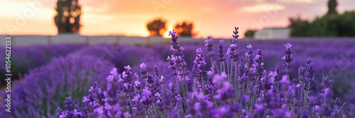 Purple lavender field at sunset  romantic and peaceful  perfect for a summer or nature themed design    photo