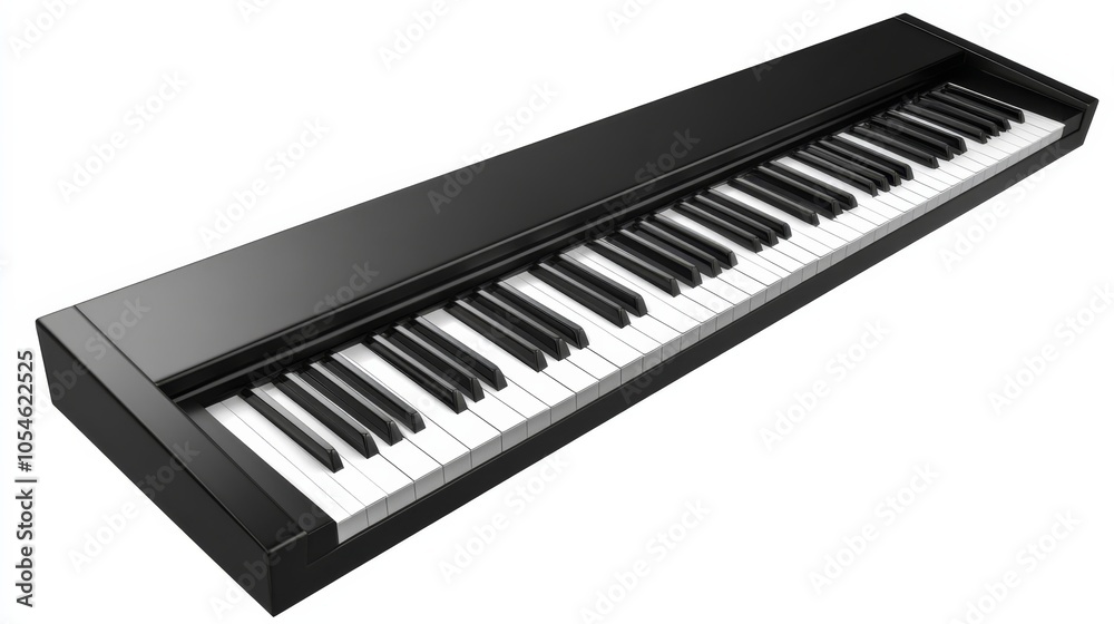 Black Digital Piano Keyboard: A sleek and modern black digital piano keyboard, showcasing the full range of keys, inviting musicians to create their own melodies. Black Digital Piano Keyboard: A sleek and modern black digital piano keyboard, showcasing the full range of keys, inviting musicians to create their own melodies.