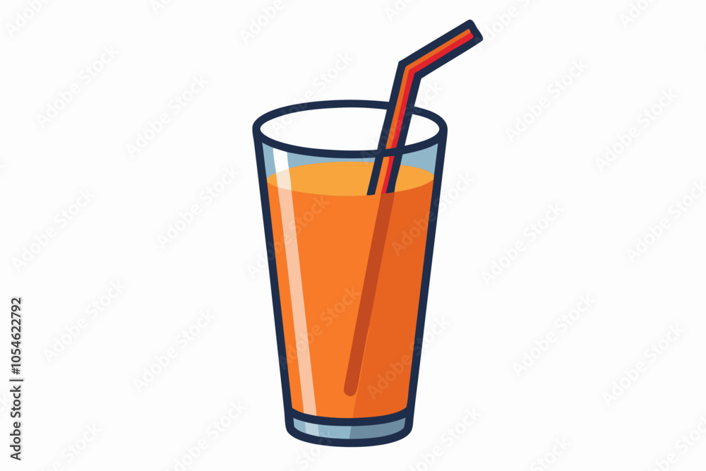 Tall glass full of orange carrot juice with the drinking straw, isolated over white background Tall glass full of orange carrot juice with the drinking straw, isolated over white background
