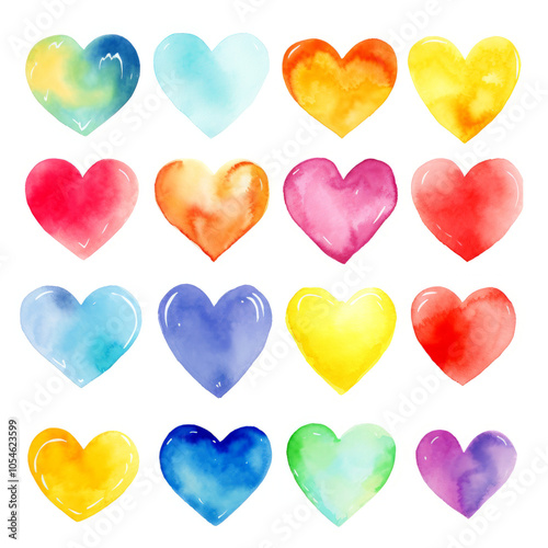 Colorful watercolor heart collection for valentine's day design and greeting cards