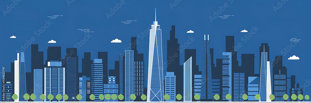 Fototapeta premium Modern minimalist city skyline with blue and white buildings perfect for urban design projects 