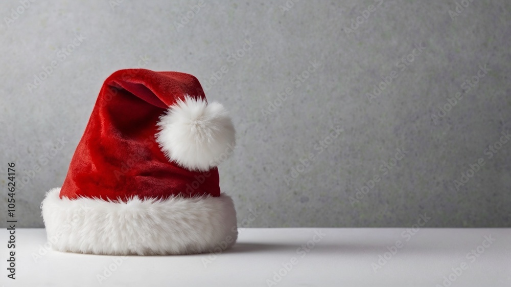 Fototapeta premium Red Santa Hat with White Fur Trim - AI Illustrated