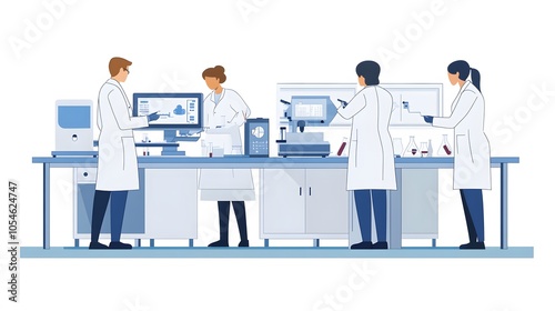 Laboratory assistants in unifrom working with professional medical analizer at the laboratory. photo