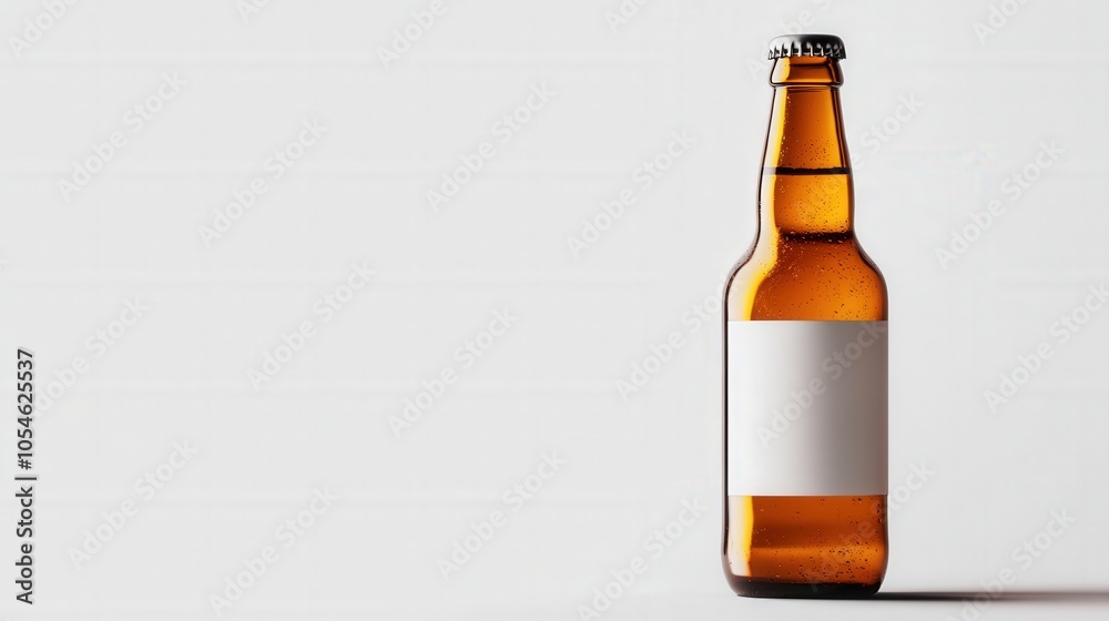 Brown beer bottle with blank label, white isolated background Brown beer bottle with blank label, white isolated background