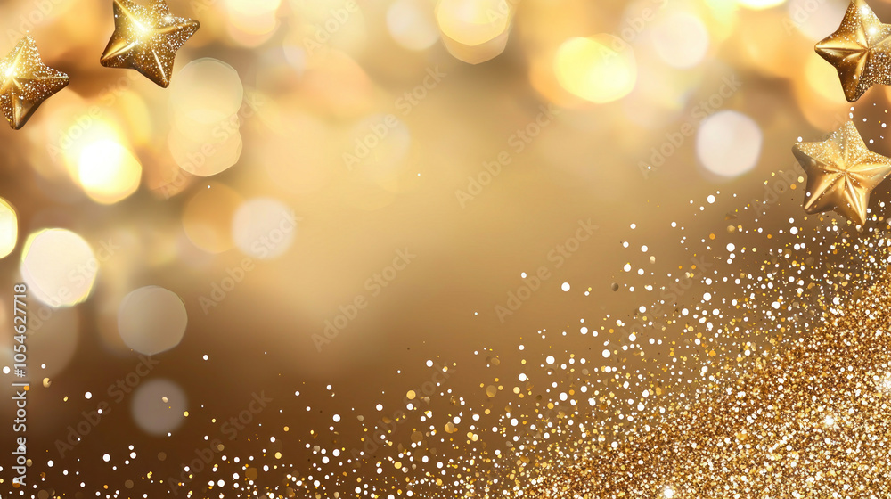 Golden background with sparkling stars and glittering bokeh effects. Golden background with sparkling stars and glittering bokeh effects.
