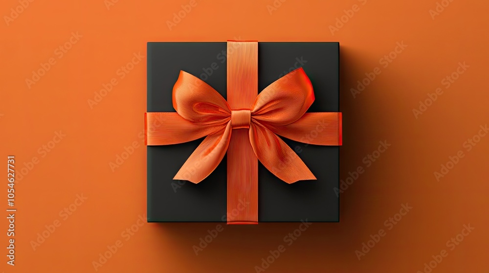 Elegant Gift Box with Orange Ribbon on Orange Background Elegant Gift Box with Orange Ribbon on Orange Background