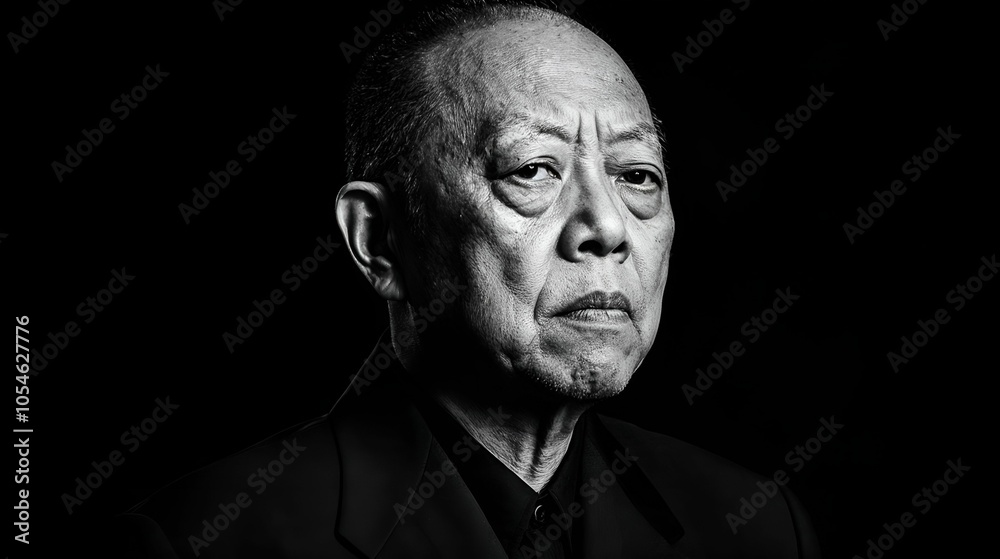 Black and white portrait of an elderly Asian man. Black and white portrait of an elderly Asian man.