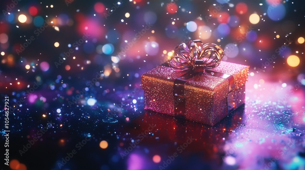 Glittering Gift Box with Colorful Background