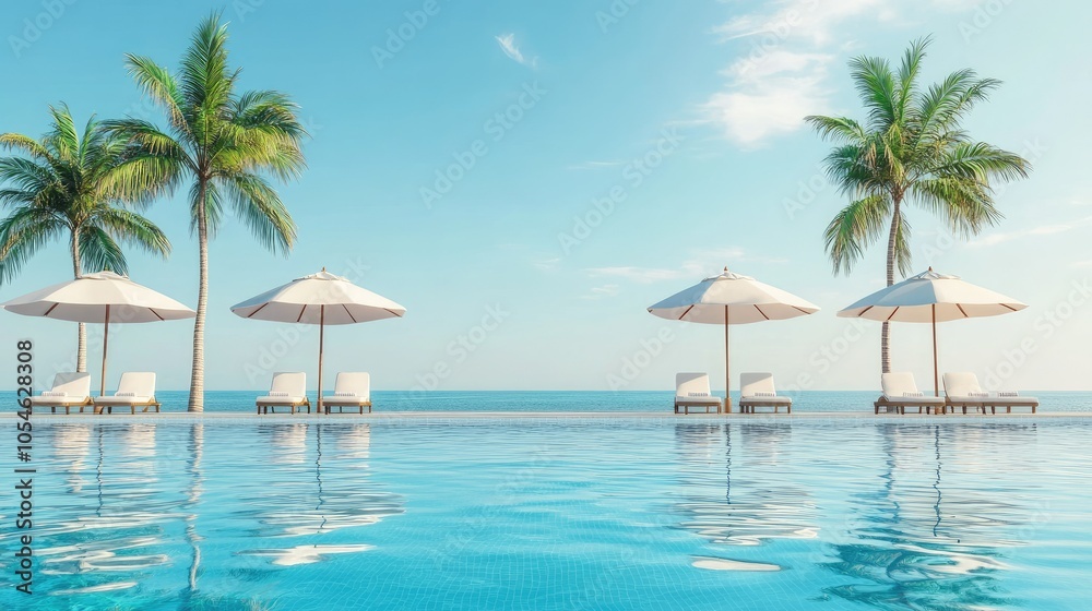 Tranquil Poolside Escape with Palms and Umbrellas Tranquil Poolside Escape with Palms and Umbrellas