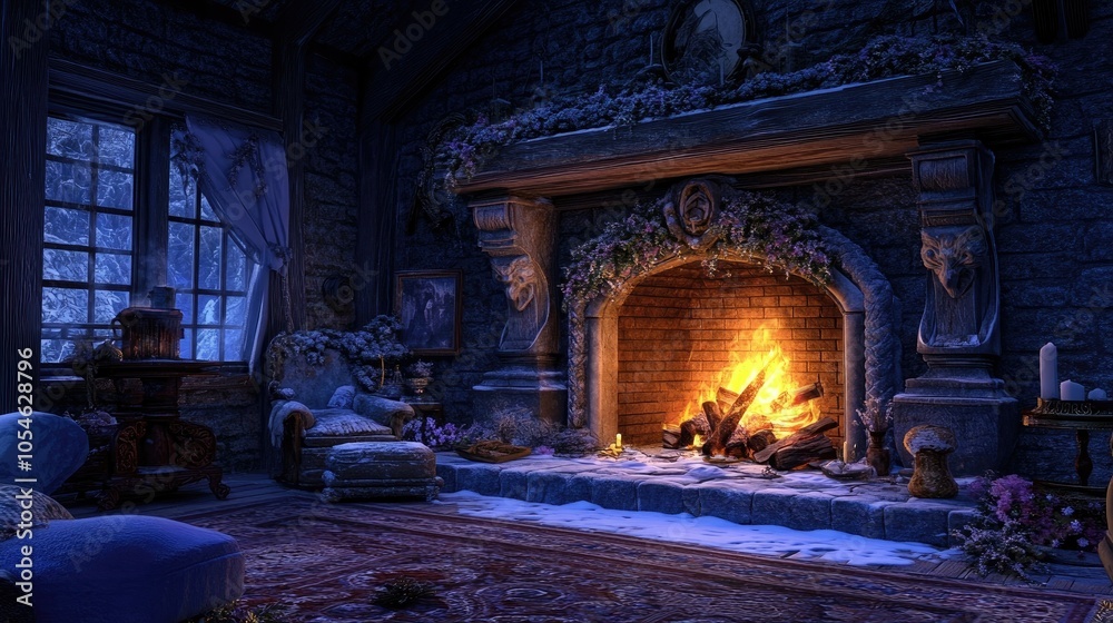 Cozy Winter Cabin with Warm Fireplace Glow Cozy Winter Cabin with Warm Fireplace Glow