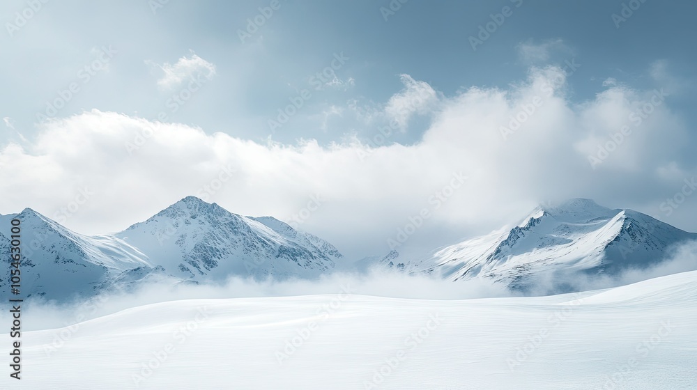 Obraz premium Serene Snowy Mountains Under Cloudy Sky