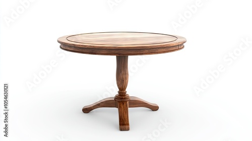 Elegant Wooden Round Table on White Background