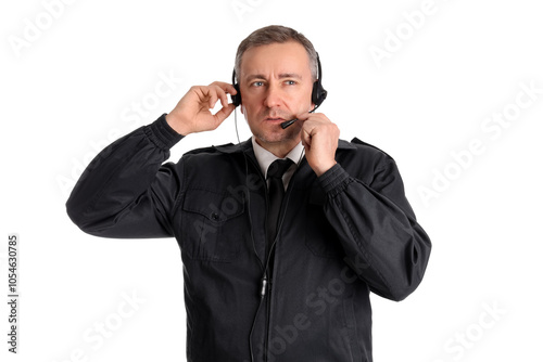 Mature FBI agent in headset...