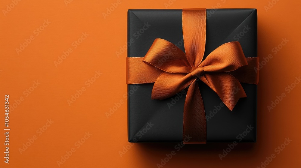 Elegant Black Gift Box with Orange Ribbon