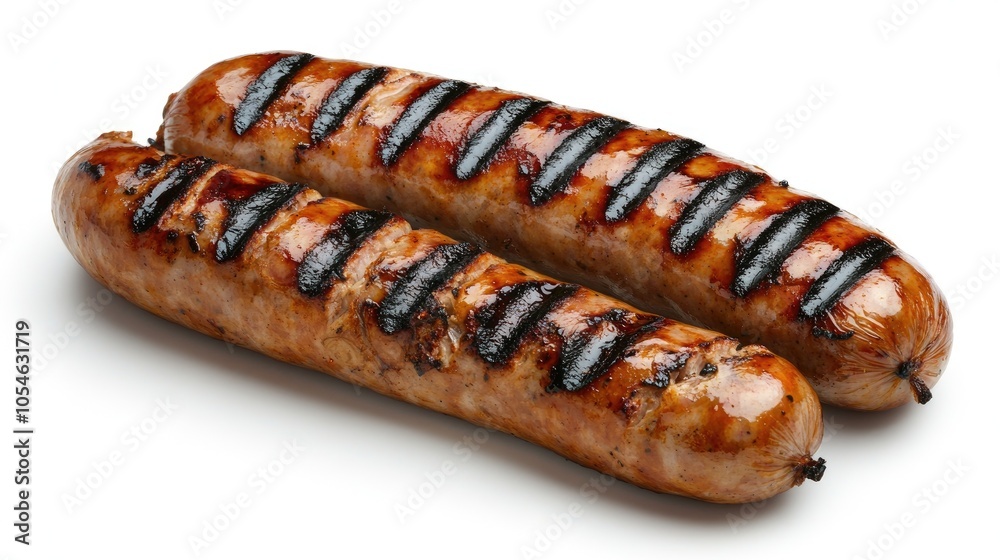 Delicious Grilled Sausages on a White Background Delicious Grilled Sausages on a White Background