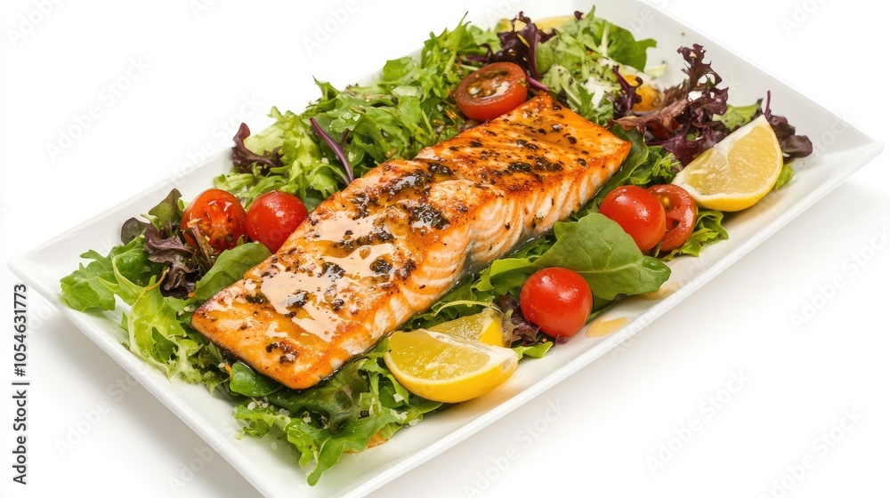 Grilled Salmon Fillet on Fresh Salad Greens Grilled Salmon Fillet on Fresh Salad Greens