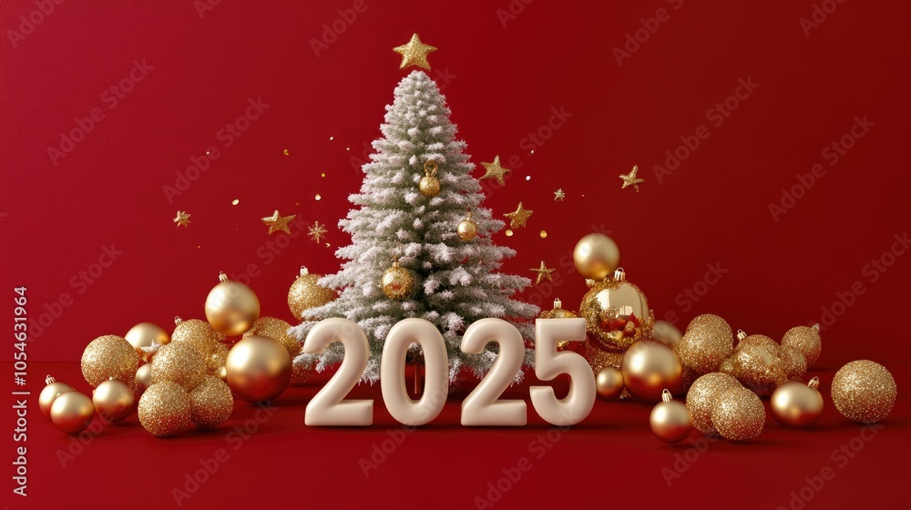 Festive Christmas Tree with 2025 Decor and Ornaments Festive Christmas Tree with 2025 Decor and Ornaments