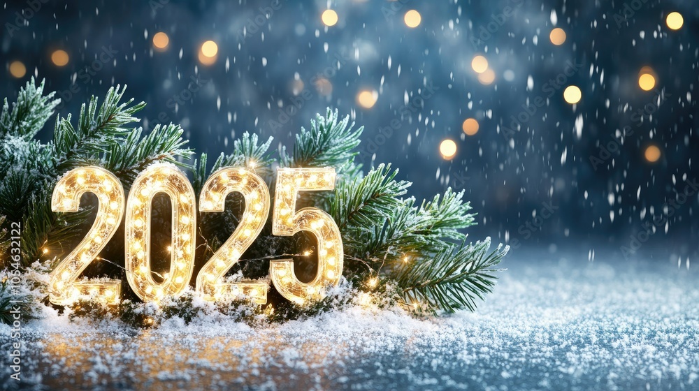 New Year 2025 Celebration with Snow and Lights New Year 2025 Celebration with Snow and Lights
