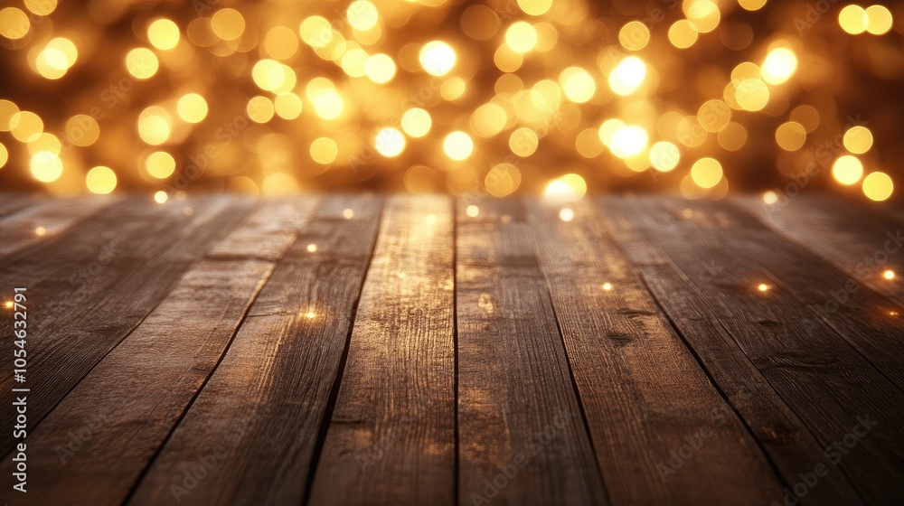 Warm Wooden Surface with Soft Glowing Lights Warm Wooden Surface with Soft Glowing Lights