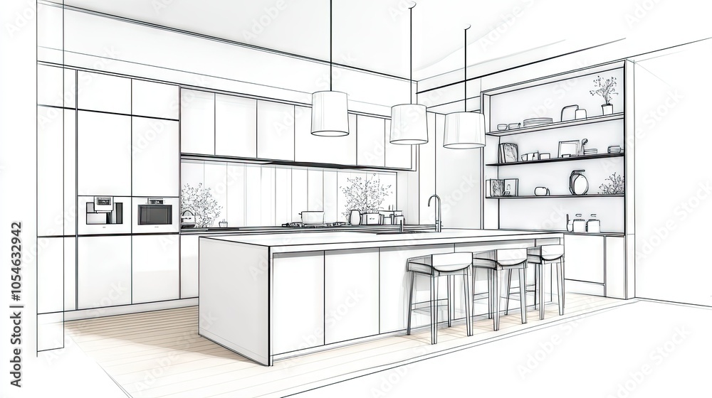 Modern Minimalist Kitchen Design Sketch Modern Minimalist Kitchen Design Sketch