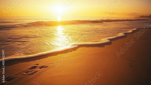 Serene Sunset Over Calm Ocean Waves at Beach