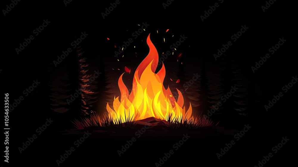 Vibrant Campfire with Dark Background Vibrant Campfire with Dark Background