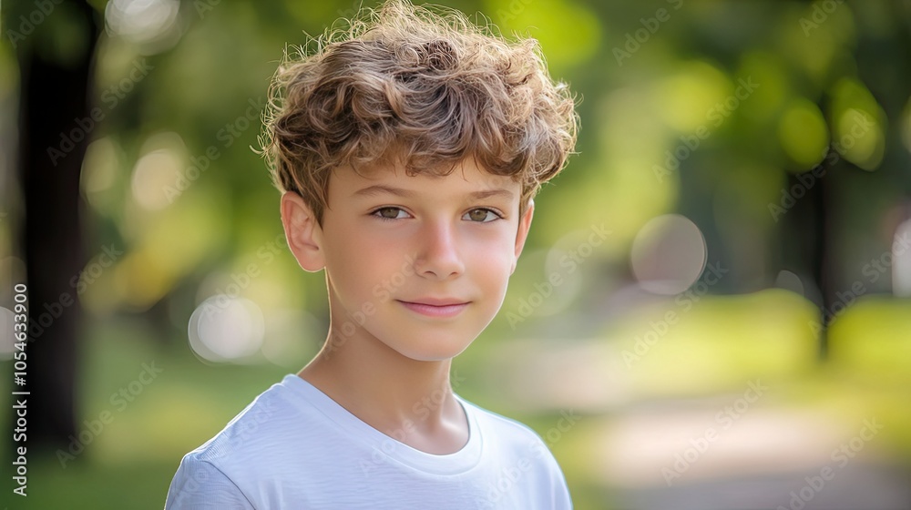 Portrait of a Young Boy with Curly Hair in Nature Portrait of a Young Boy with Curly Hair in Nature