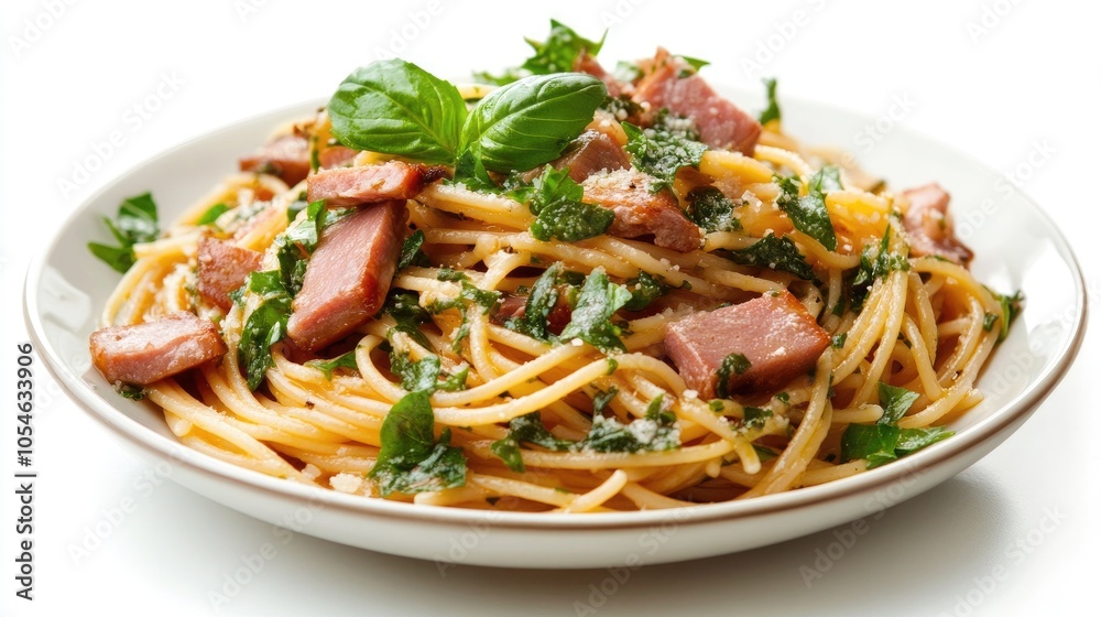 Delicious Pasta with Herbs and Meat Pieces Delicious Pasta with Herbs and Meat Pieces